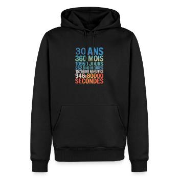 30 Ans, 360 Mois, 10 950 Jours, Presque 1 Milliard - Männer Premium Bio Hoodie - Schwarz - Vorne - Nico (187cm)