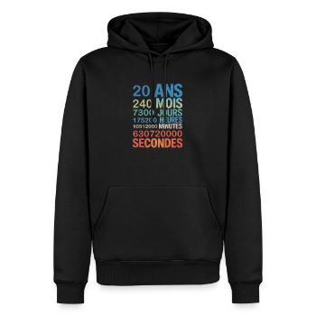 20 Ans – Chronomètre de Vie en Secondes - Sweat à capuche Premium bio Homme - noir - Devant - Nico (187cm)