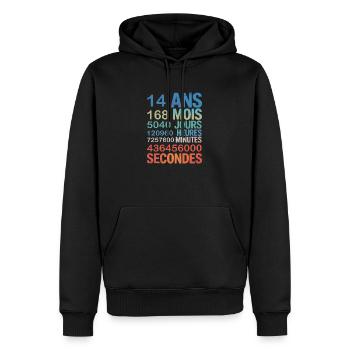 14 Ans en Secondes – Design Anniversaire Original - Männer Premium Bio Hoodie - Schwarz - Vorne - Nico (187cm)