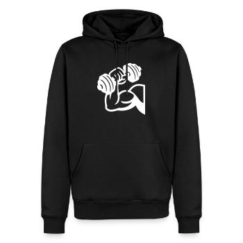 Bizeps Muskeln Hantel - Männer Premium Bio Hoodie - Schwarz - Vorne - Nico (187cm)