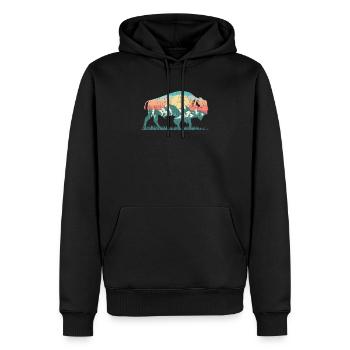 Nature buffalo bison rétro montagne des années 70 des années 80 silhouette - Sweat à capuche Premium bio Homme - noir - Devant - Nico (187cm)