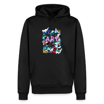 Muster ,Pop Art , Art,Collage, kunst,zeitung, typo - Männer Premium Bio Hoodie - Schwarz - Vorne - Nico (187cm)