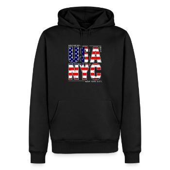 USA NYC New York City Amerikanische Flagge I Love NY - Männer Premium Bio Hoodie - Schwarz - Vorne - Nico (187cm)