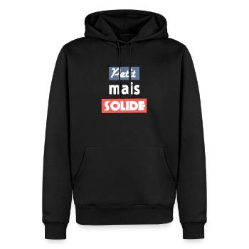 Petit mais Solide Citation taille - Sweat à capuche Premium bio Homme - noir - Devant - Nico (187cm)