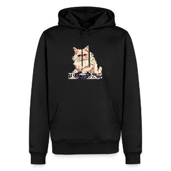 Perserkatze DJ Negan in Pixelart - Männer Premium Bio Hoodie - Schwarz - Vorne - Nico (187cm)