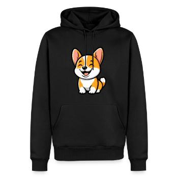 Chien Corgi Mignon - Sweat à capuche Premium bio Homme - noir - Devant - Nico (187cm)