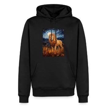 Lion, Van Gogh, Nuit Étoilée, Animal, Lions - Sweat à capuche Premium bio Homme - noir - Devant - Nico (187cm)