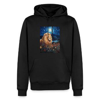 Lion, Van Gogh, Nuit Étoilée, Animal, Lions - Sweat à capuche Premium bio Homme - noir - Devant - Nico (187cm)