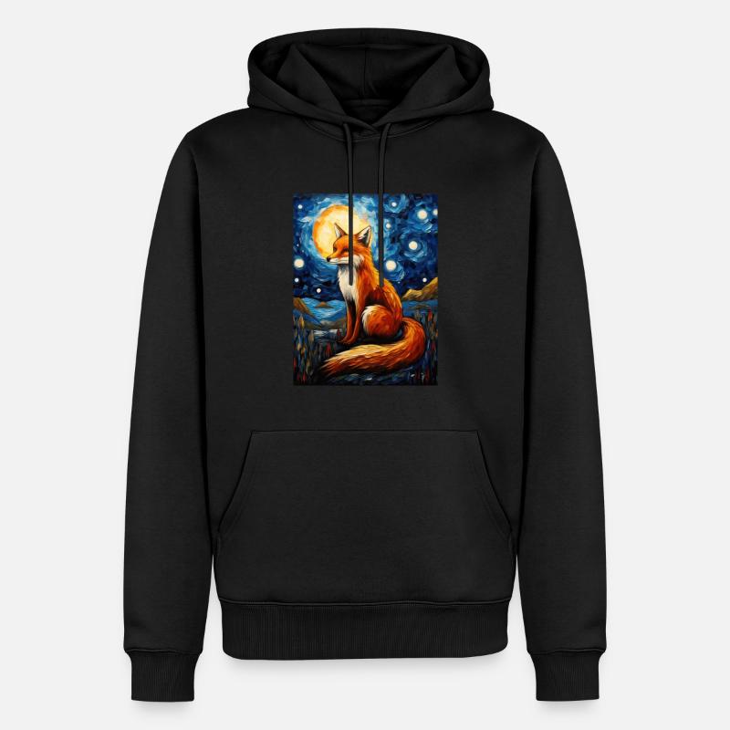 fuchs, Sternennacht, Van Gogh, Style - Männer Premium Bio Hoodie - Schwarz