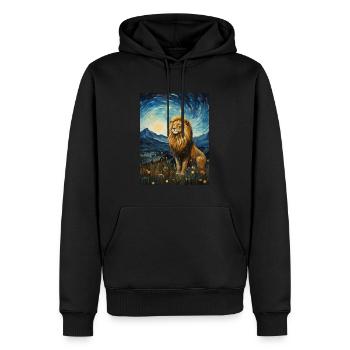Lion, Van Gogh, Nuit Étoilée, Animal, Lions - Sweat à capuche Premium bio Homme - noir - Devant - Nico (187cm)