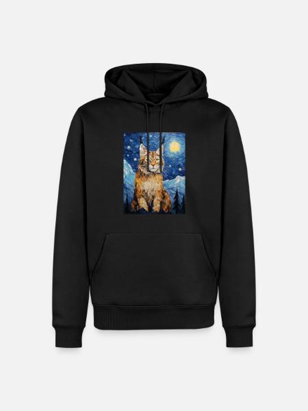 luchs, van gogh, sternennacht, tier - Männer Premium Bio Hoodie - Schwarz