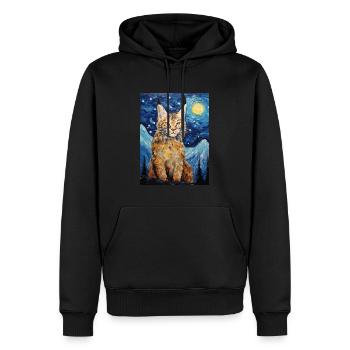 Lynx, Van Gogh, Nuit Étoilée, Animal, Gros Chat - Sweat à capuche Premium bio Homme - noir - Devant - Nico (187cm)