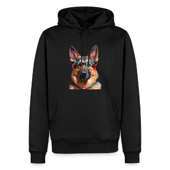 Deutscher Schäferhund mit Brille Cool Colorful - Männer Premium Bio Hoodie - Schwarz - Vorne - Nico (187cm)