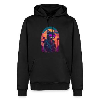 Illustration des années 80 d’un chat portant des lunettes de soleil - Sweat à capuche Premium bio Homme - noir - Devant - Nico (187cm)