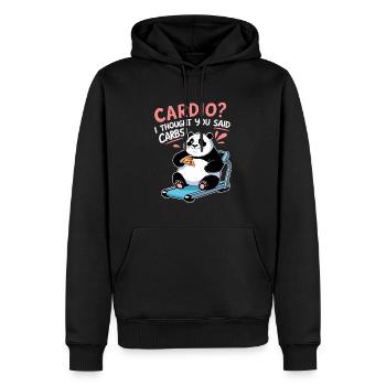 Lustiger Panda - Cardio oder Carbs? - Männer Premium Bio Hoodie - Schwarz - Vorne - Nico (187cm)