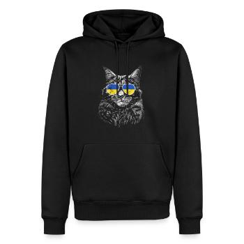 Ukraine Katze Slava Ukraine Sonnenbrille Flagge - Männer Premium Bio Hoodie - Schwarz - Vorne - Nico (187cm)