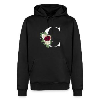 lettre C fleuris - Sweat à capuche Premium bio Homme - noir - Devant - Nico (187cm)