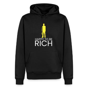 glad for at være rig - Herre Premium økologisk hoodie - sort - Foran - Nico (187cm)