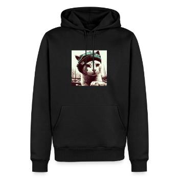 Purr Hip Hop 02 I Cool Cat Rap Man Cadeau - Sweat à capuche Premium bio Homme - noir - Devant - Nico (187cm)