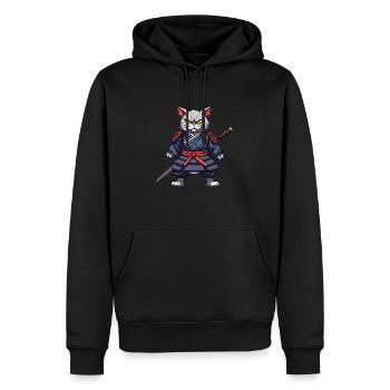 Chat samouraï #5 - Sweat à capuche Premium bio Homme - noir - Devant - Nico (187cm)