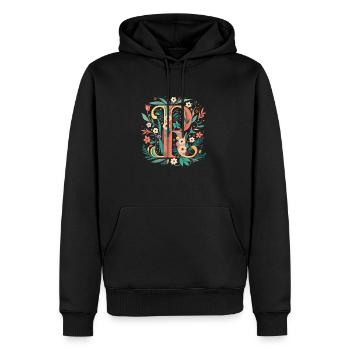 Typographie R floral - Sweat à capuche Premium bio Homme - noir - Devant - Nico (187cm)