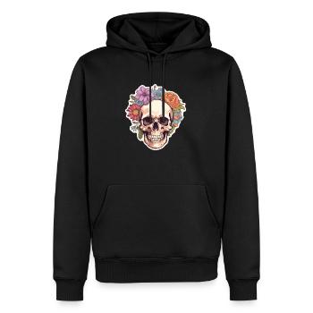 Crâne humain et fleurs 4 - Sweat à capuche Premium bio Homme - noir - Devant - Nico (187cm)