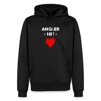 Angler mit Herz - Fischer - Fisch - angeln - Männer Premium Bio Hoodie - Schwarz - Vorne - Nico (187cm)