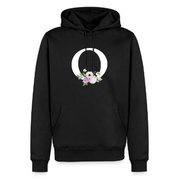 Lila Blumenbuchstabe O - Männer Premium Bio Hoodie - Schwarz - Vorne - Nico (187cm)