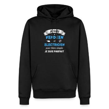 Je suis vendéen et electricien je suis parfait - Sweat à capuche Premium bio Homme - noir - Devant - Nico (187cm)