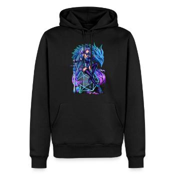 Anime Inspired Dragon Girl sitting on a D20 Die - Men’s Premium Organic Hoodie - black - Front - Nico (187cm)