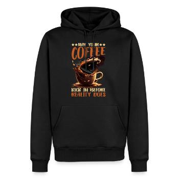 Que votre café ne fasse effet avant que la réalité ne fasse 61 ans - Sweat à capuche Premium bio Homme - noir - Devant - Nico (187cm)