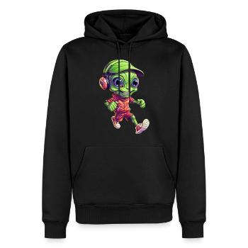 Green Alien Jogger with Headphones - Men’s Premium Organic Hoodie - black - Front - Nico (187cm)