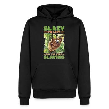 Slazy I'm Lazy But I'm Still Slaying - Männer Premium Bio Hoodie - Schwarz - Vorne - Nico (187cm)