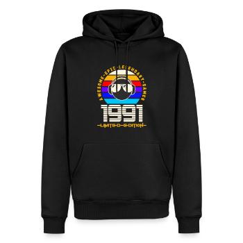 1991 - Männer Premium Bio Hoodie - Schwarz - Vorne - Nico (187cm)