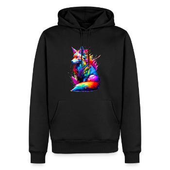 Renard assis peint - Sweat à capuche Premium bio Homme - noir - Devant - Nico (187cm)
