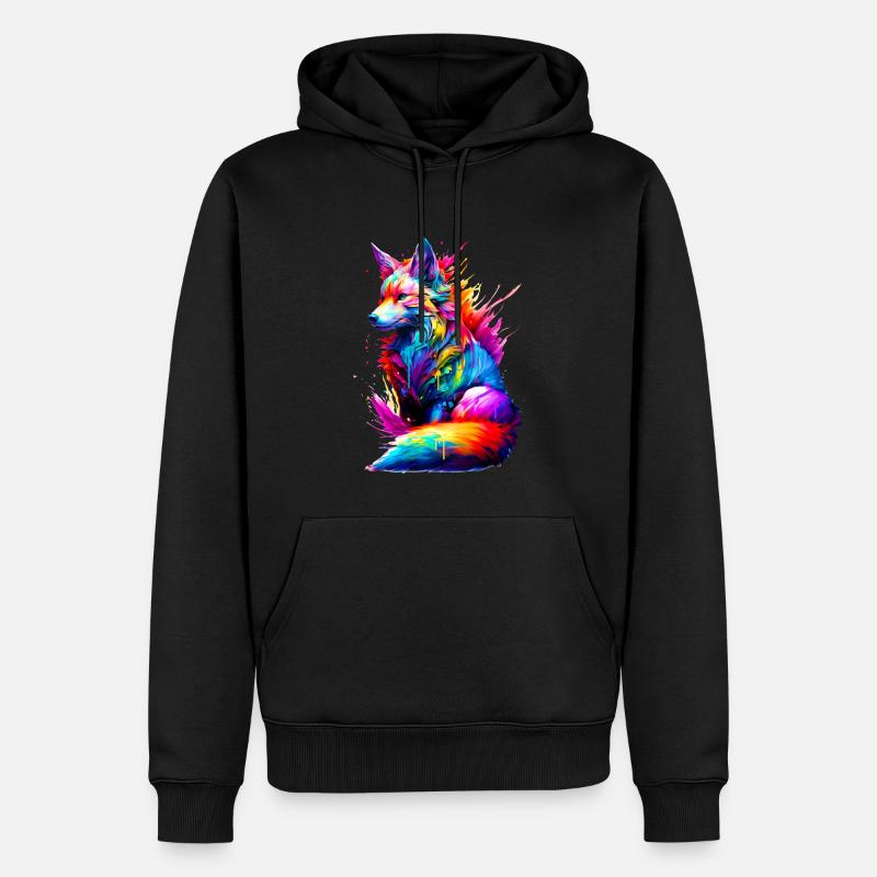 Bemalter sitzender Fuchs - Männer Premium Bio Hoodie - Schwarz