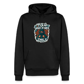 Mental strength in streetwear style - Men’s Premium Organic Hoodie - black - Front - Nico (187cm)