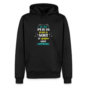 Je ne perds jamais soit je gagne soit j'apprends - Sweat à capuche Premium bio Homme - noir - Devant - Nico (187cm)