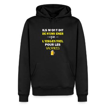 Ils m'ont dit d'emmener que l'essentiel bière - Sweat à capuche Premium bio Homme - noir - Devant - Nico (187cm)