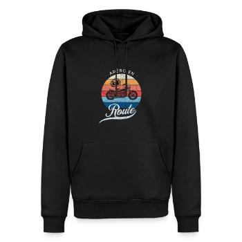 Apéro en route t-shirt moto bière homme cadeau - Sweat à capuche Premium bio Homme - noir - Devant - Nico (187cm)