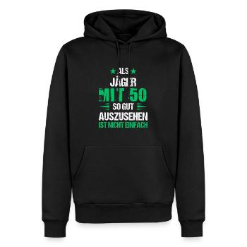 À 50 ans, beau chasseur - Sweat à capuche Premium bio Homme - noir - Devant - Nico (187cm)