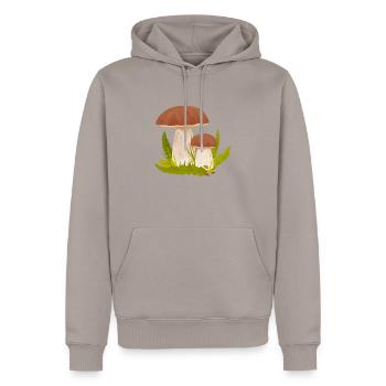 Fungi - Men’s Premium Organic Hoodie - taupe - Front - Nico (187cm)