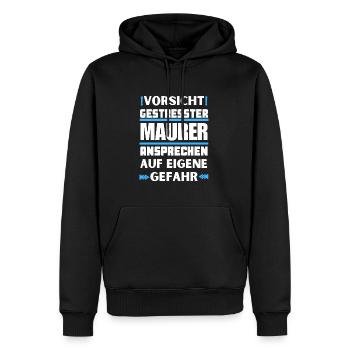 Ne parlez pas à des maçons stressés ! - Sweat à capuche Premium bio Homme - noir - Devant - Nico (187cm)