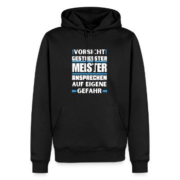 Gestresster Meister nicht ansprechen! - Männer Premium Bio Hoodie - Schwarz - Vorne - Nico (187cm)