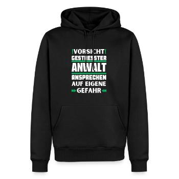 Don't talk to a stressed lawyer! - Men’s Premium Organic Hoodie - black - Front - Nico (187cm)