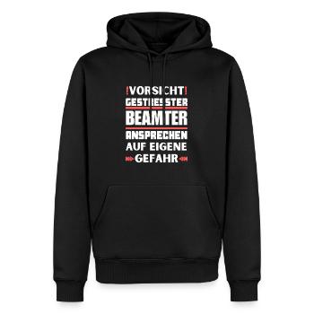 Gestresster Beamter nicht ansprechen! - Männer Premium Bio Hoodie - Schwarz - Vorne - Nico (187cm)