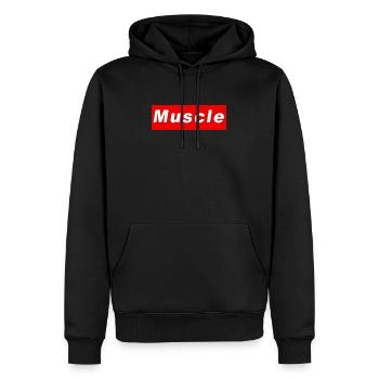 Muscle - Sweat à capuche Premium bio Homme - noir - Devant - Nico (187cm)