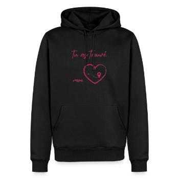 tu as trouvé mon cœur en français - Sweat à capuche Premium bio Homme - noir - Devant - Nico (187cm)