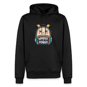 Wander & Ponder - Abenteuer Rucksack - Männer Premium Bio Hoodie - Schwarz - Vorne - Nico (187cm)