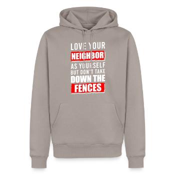 Célébration du voisin - Sweat à capuche Premium bio Homme - taupe - Devant - Nico (187cm)